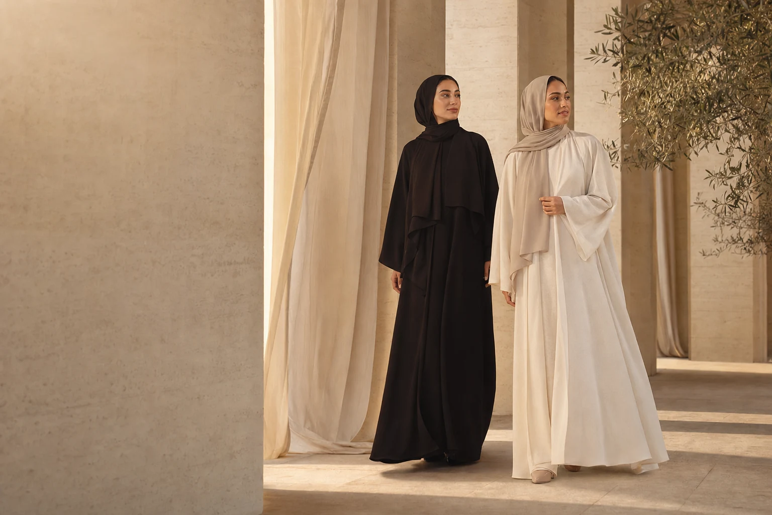 Maison Leen collectie met luxe zwarte en ivoorkleurige abaya